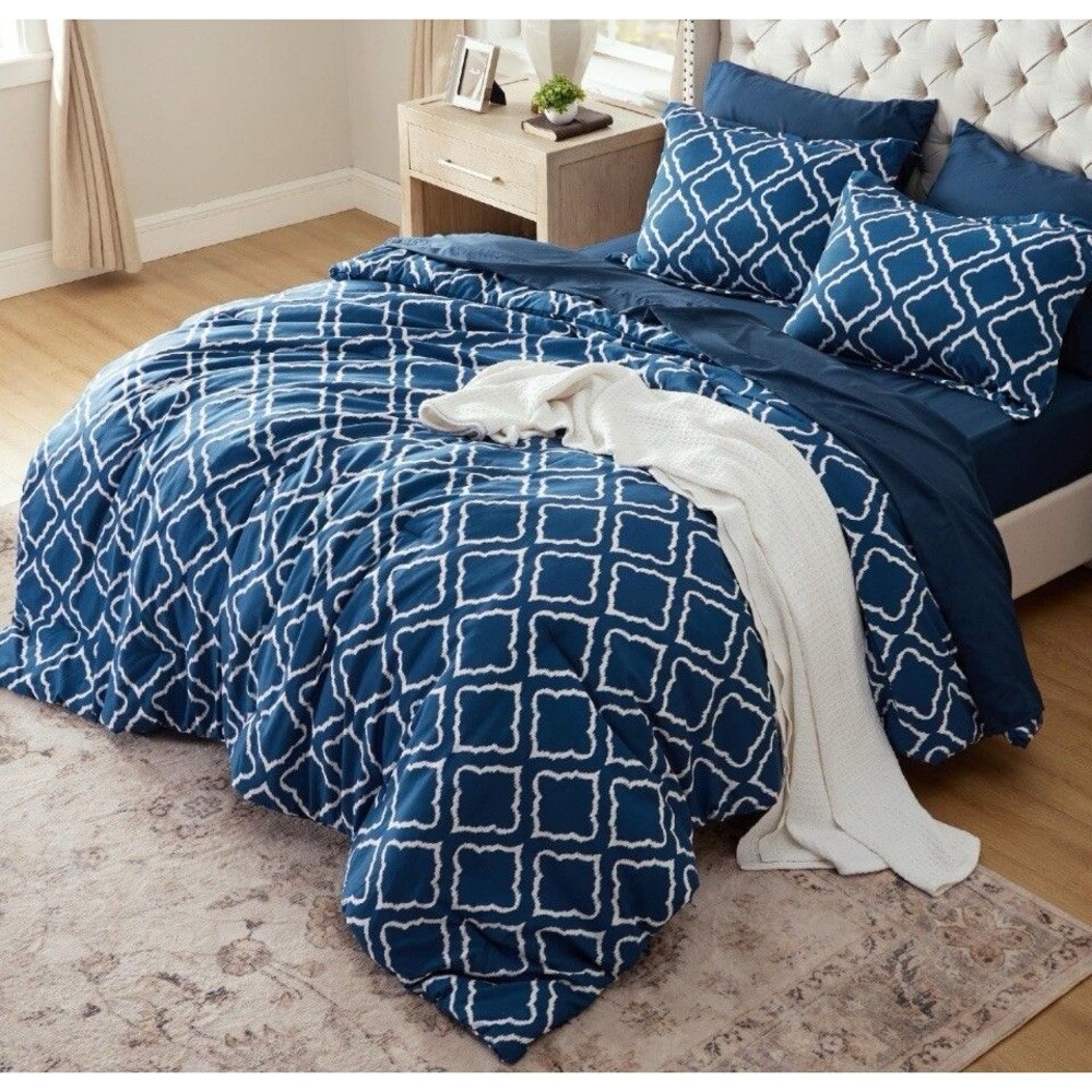Bedsure Navy Lattice Duvet Cover King Size Soft & Cozy Set 1 Duvet 2 Shams